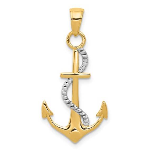 Other - 14K W/Y Gold Polished Anchor w/rope Pendant